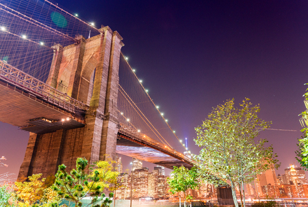 Brooklyn Bridge at night with Manhattan background, New York City.の写真素材