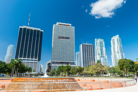 MIAMI - FEBRUARY 25, 2016: Beautiful city skyline. Miami hit record 15.5 million tourists in 2015.のeditorial素材