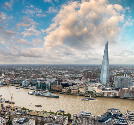 London skyline over river Thames, aerial view on a sunny day.の写真素材