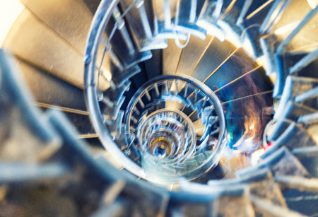 Circular staicase, fast moving downwards.の写真素材