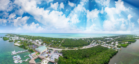 Islamorada coastline at sunset, Aerial view of Florida.の写真素材