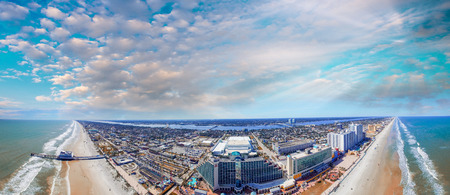 Sunset time over Daytona Beach, aerial view.