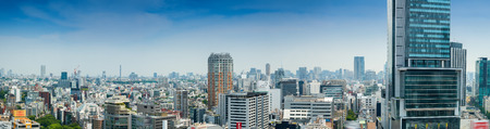 Aerial panoramic view of Tokyo buildings from Shibuya rooftop.のeditorial素材