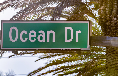 Ocean Drive street sign in Miami Beach, Florida.の写真素材