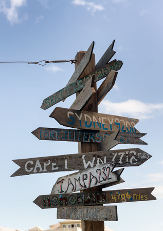 Rustic wooden signpost to various destinations at Fort Zachary, Key West - Florida.