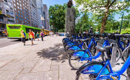 NEW YORK CITY - JUNE 2013: Citi bike station in Manhattan on June 2013. NYC bike share system...