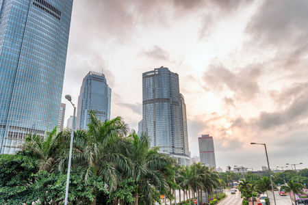 Hong Kong modern skyline at dusk.のeditorial素材
