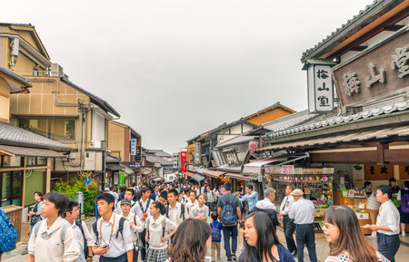 KYOTO, JAPAN - MAY 28, 2016: Tourists in Kiyomizu. Kiyomizu is a famous temple in Kyoto built in year 778. That is part of the Historic Monuments of Ancient Kyoto.のeditorial素材