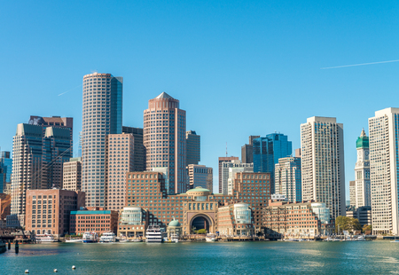 Boston skyline as seen from ferry.の写真素材