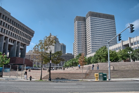 BOSTON - AUG 20: Tourists walk along city streets, August 20, 2009 in Boston. More than 10 million people visit the city every year.のeditorial素材