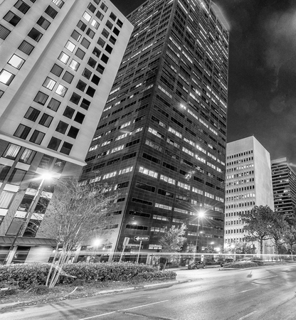 New Orleans street and buildings at night, Louisiana, USA.の写真素材