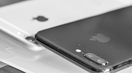 PISA, ITALY - OCTOBER 15, 2016: iPhone 6, 6plus and 7 comparison from Apple. Apple is a major electronics company.のeditorial素材