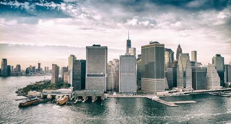 Helicopter view of Downtown Manhattan.の写真素材