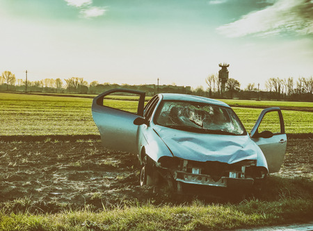 Car accident. Wreckage at road side.の写真素材