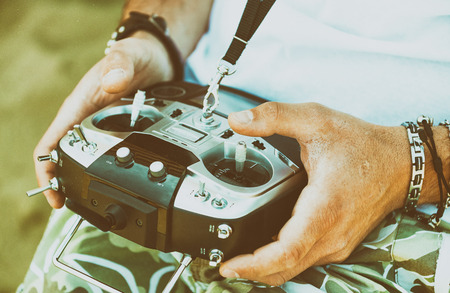 Man handling drone controller.のeditorial素材