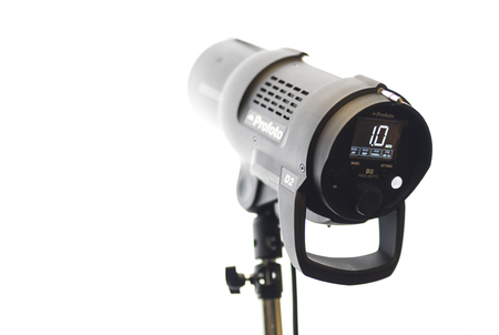 FLORENCE - OCTOBER 2016: Profoto equipment in a studio shoot. Profoto is a Swedish company that develops photographic flashes.のeditorial素材