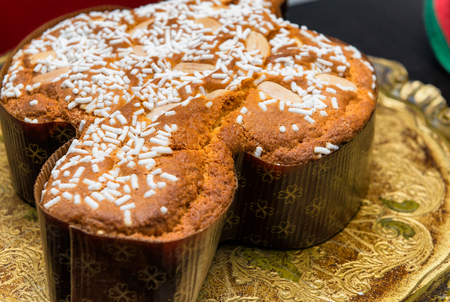 Easter cake on a tray, Colomba Pasquale - Italy.