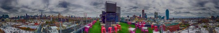 NEW YORK CITY - OCTOBER 2015: Panoramic city view from Roosevelt Island. The city attracts 50...