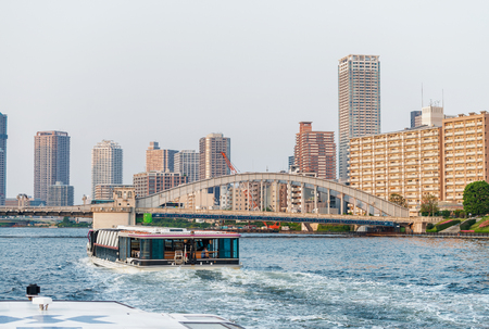Buildings and bridges along Sumida river, Japan.