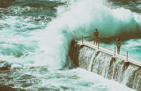 SYDNEY - OCTOBER 2015: Sydney Bondi Beach pools. Sydney attracts 30 million people annually.のeditorial素材