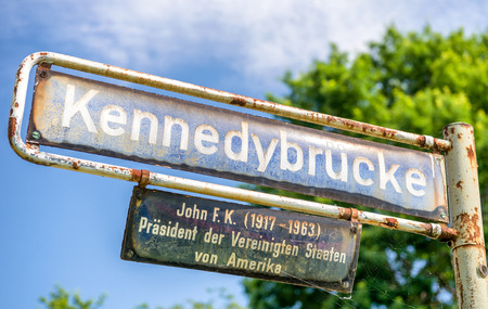 Kennedybrucke sign in Hamburg, Germany.のeditorial素材