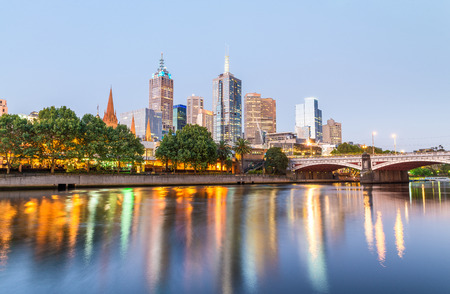Melbourne skyline along Yarra river at sunset, Australia.の写真素材
