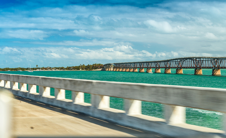 Old Bridge on Keys Islands from fast moving car, FL.の写真素材