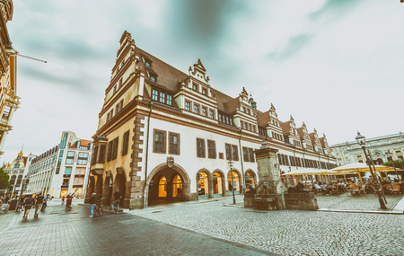 LEIPZIG, GERMANY - JULY 17, 2016: City medieval streets at sunset. Leipzig attracts 2.5 million tourists annually.のeditorial素材
