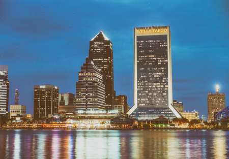 JACKSONVILLE, FL - FEBRUARY 15, 2016: City lights at night. Jacksonville is a famous destination in Florida.のeditorial素材