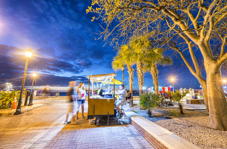 KEY WEST, FL - JANUARY 2016: Tourists in Mallory Square at night. Key West is a major destination in Florida.のeditorial素材
