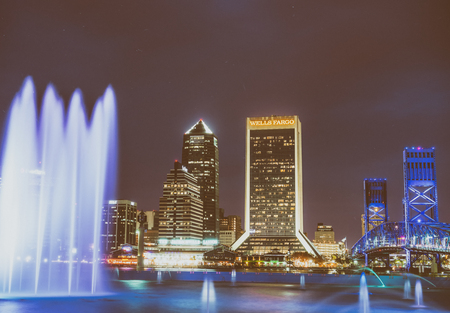 JACKSONVILLE, FL - FEBRUARY 15, 2016: City lights at night. Jacksonville is a famous destination in Florida.のeditorial素材
