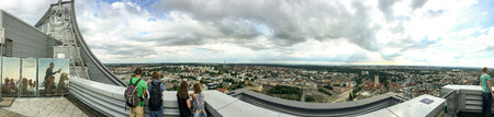 LEIPZIG, GERMANY - JULY 2016: Tourists visit city rooftop. Leipzig attracts 3 million people...