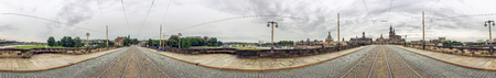 DRESDEN, GERMANY - JULY 2016: Panoramic city view from bridge. Dresden attracts 5 million people annually.のeditorial素材