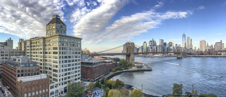 Panoramic view of Manhattan and Brooklyn from Manhattan Bridge.の写真素材