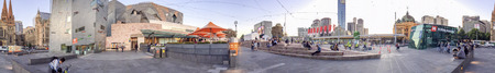 MELBOURNE - NOVEMBER 2015: Panoramic view of Federation Square. Melbourne attracts 10 million...