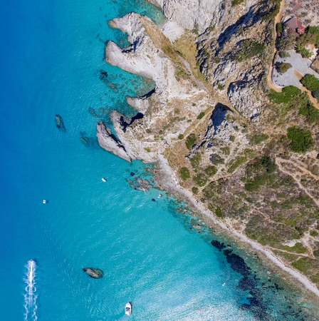 Capo Vaticano, Calabria - Italy. Amazing panoramic overhead aerial view of coastline on a sunny day.の写真素材
