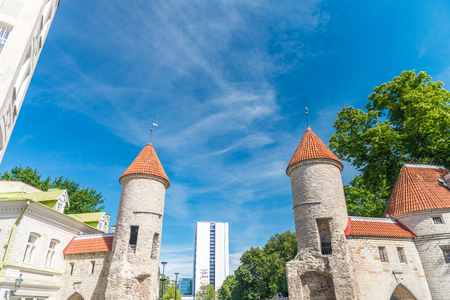 TALLINN, ESTONIA - JULY 15, 2017: City streets and medieval architecture. Tallinn attracts 2 million people annually.のeditorial素材