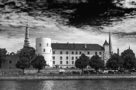 RIGA, LATVIA - JULY 7, 2017: Architectural detail of the city. Riga attracts 2 million tourists annually.のeditorial素材