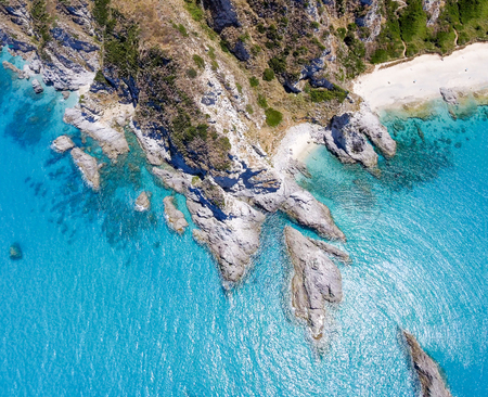 Panoramic overhead view of beautiful coastline with rocks.の写真素材