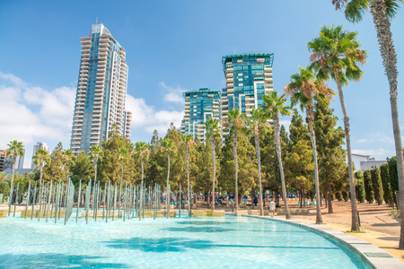 SAN DIEGO, CA - JULY 30, 2017: View of Downtown buildings on a beautiful sunny day. San Diego hosts more than 34.9 million visitors each year.のeditorial素材