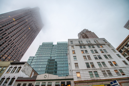 Buildings of Downtown San Francisco with fog.のeditorial素材