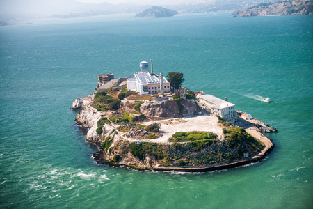 Aerial helicopter view of Alcatraz Island, San Francisco.のeditorial素材