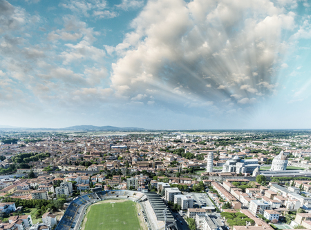 Pisa Soccer Stadium, aerial view at sunset.の写真素材