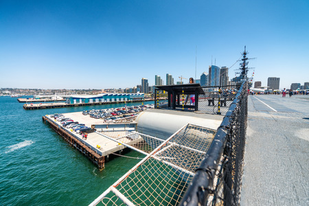 SAN DIEGO - JULY 30, 2017: The historic aircraft carrier, USS Midway commissioned after World War II, now a museum moored in Downtown San Diego.のeditorial素材