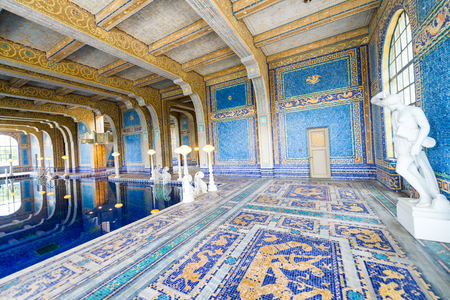 SAN SIMEON, CA - AUGUST 3, 2017: Luxurious swimming pool in Hearst Castle, which is a National and California Historical Landmark opened for public tours.のeditorial素材