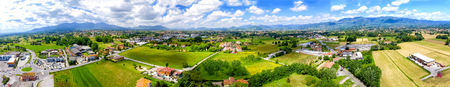 Aerial panoramic view of Lucca Countryside. City and mountains, Tuscany - Italy.の写真素材