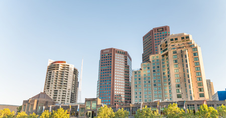 Melbourne skyscrapers at sunset - Victoria, Australia.