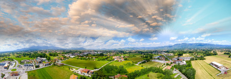 Aerial panoramic view of Lucca Countryside. City and mountains, Tuscany - Italy.