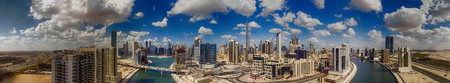 Downtown Dubai aerial view at sunset.