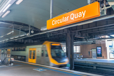 SYDNEY - OCTOBER 2015: Sydney subway train arrives at station. Sydney Trains is the suburban passenger rail network serving the city .のeditorial素材